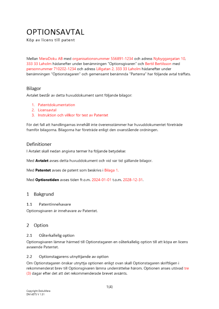 Option till licens av patent 2023