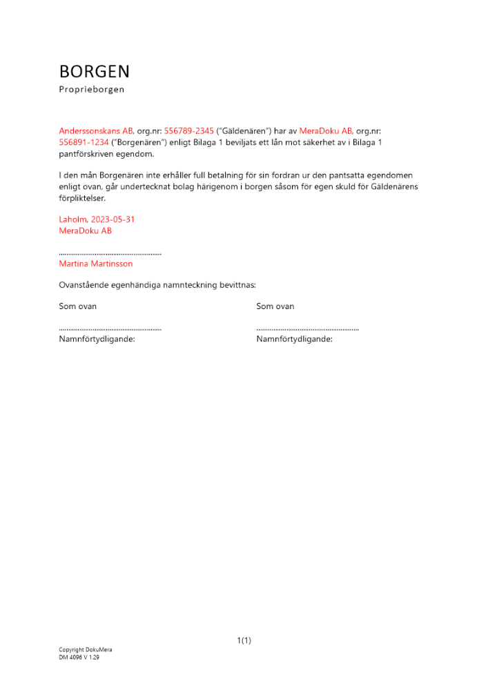 Fyllnadsborgen av företag (Proprieborgen) 2023