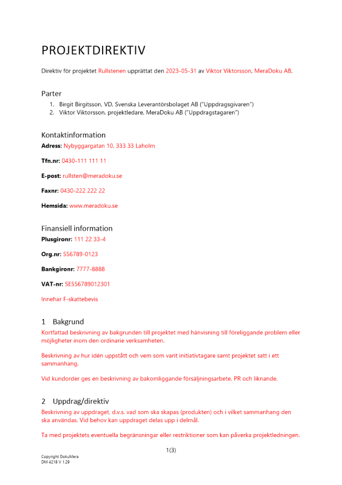 Projektdirektiv 2023