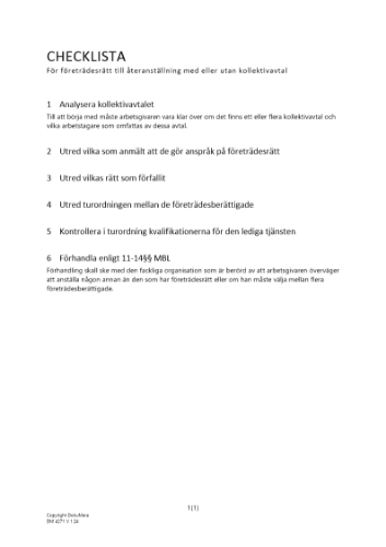 Checklista företrädesrätt återanställning 2023