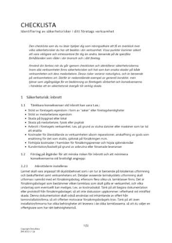 Checklista Identifiering av säkerhetsrisker 2023