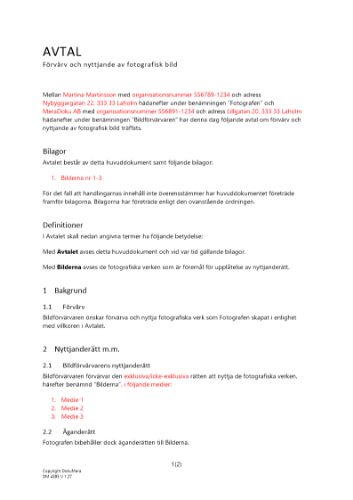 Avtal förvärv och nyttjande av fotografisk bild 2023