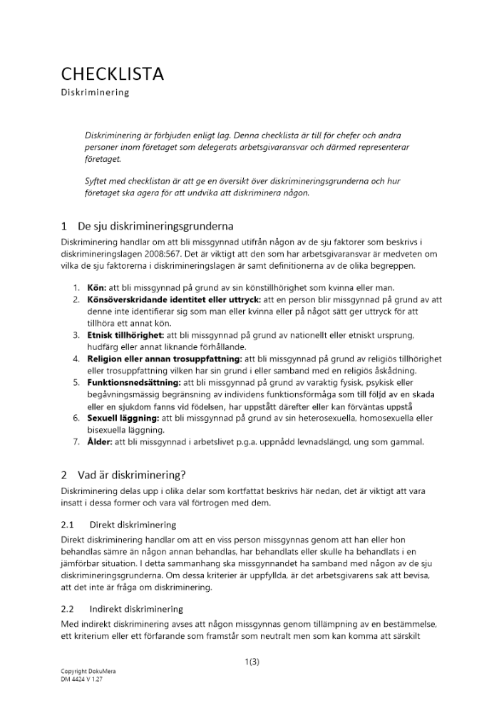 Checklista undvika diskriminering 2023