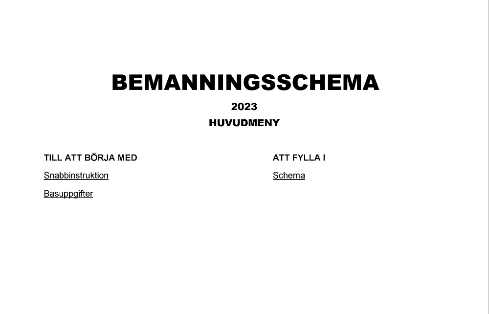 Bemanningsschema 4 veckor 2023