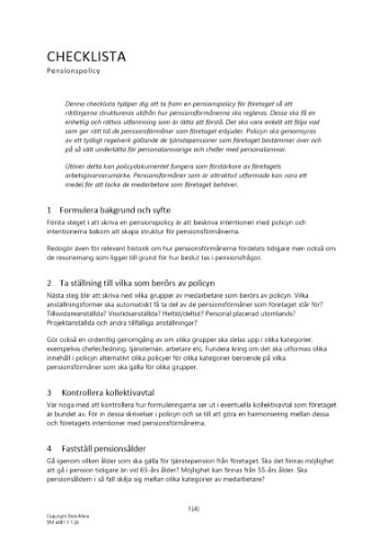 Checklista pensionspolicy 2023
