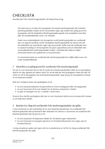 Checklista avstående från besittningsskydd - Lokal 2023