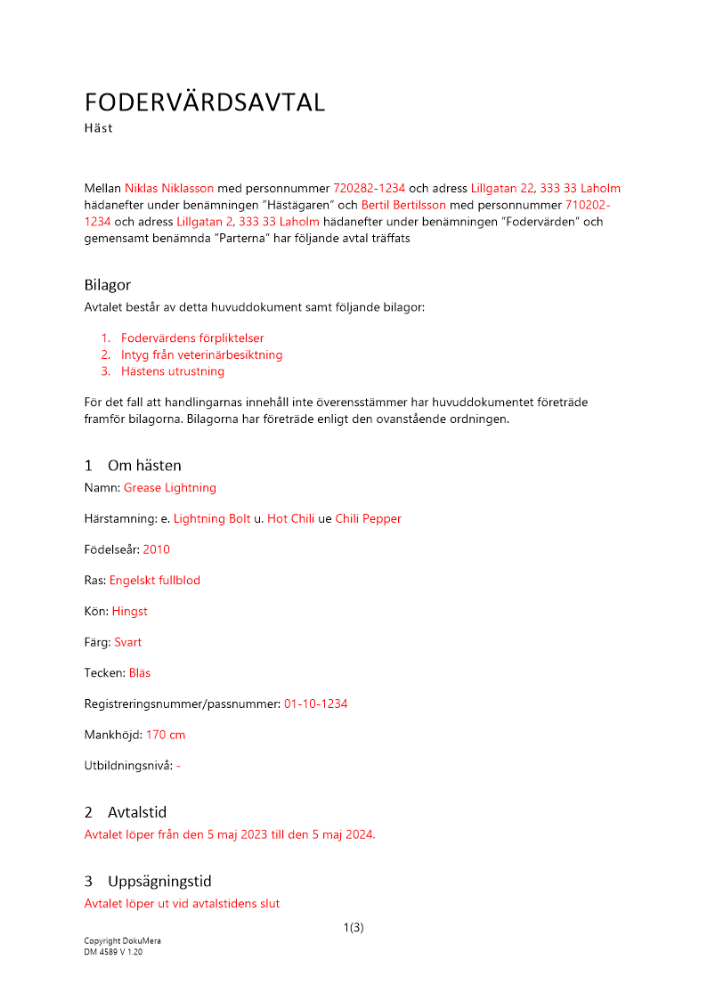 Fodervärdsavtal häst 2023