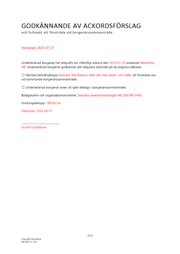 Godkännande av ackordsförslag 2023