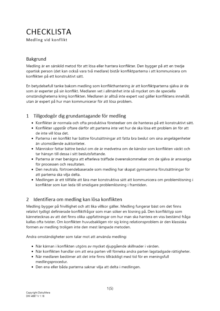 Checklista medling vid konflikt 2023