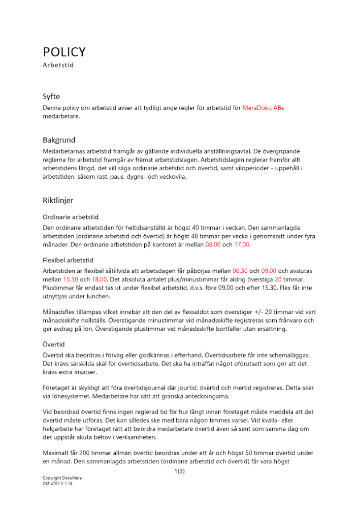 Policy för arbetstid 2023