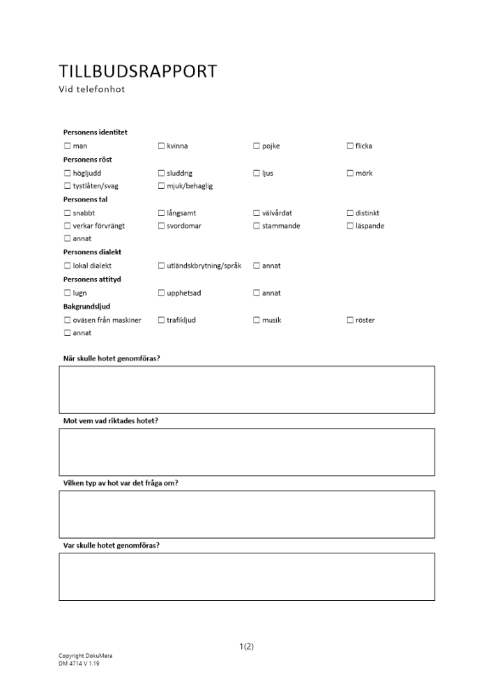 Tillbudsrapport vid telefonhot 2023