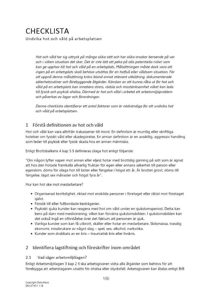 Checklista undvika hot och våld 2023