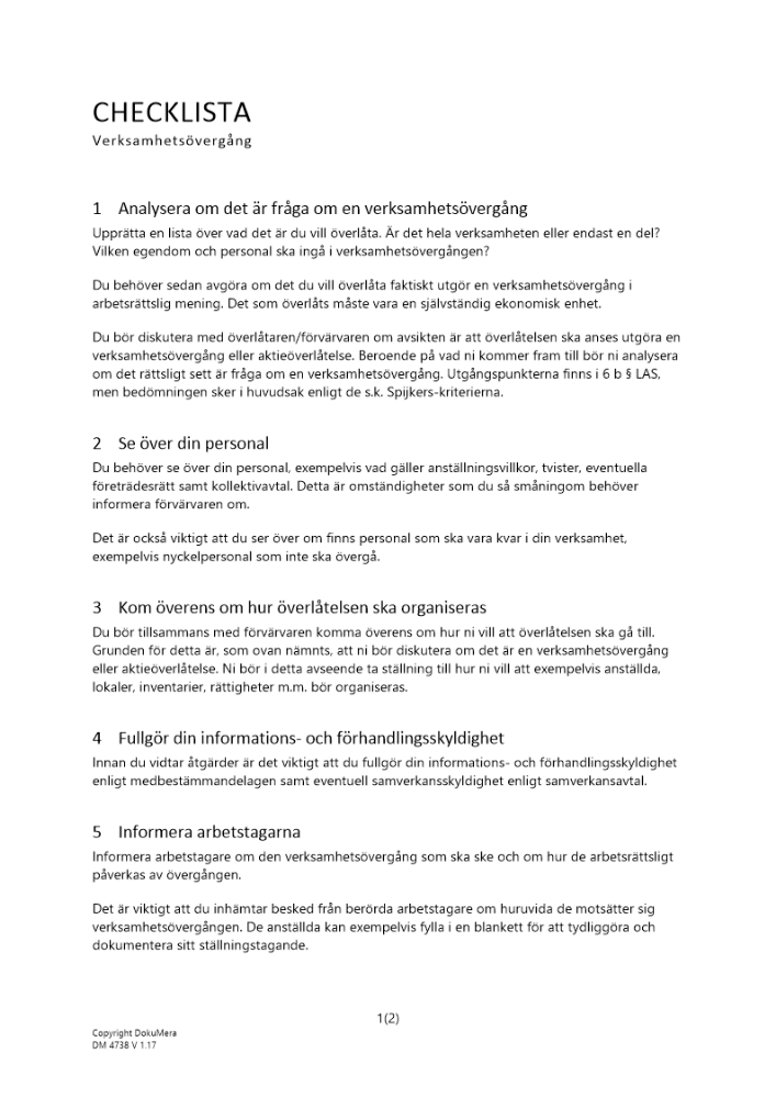 Checklista verksamhetsövergång 2023