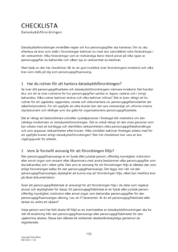 Checklista dataskyddsförordningen 2023
