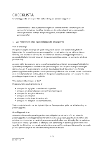 Checklista principer för behandling av personuppgifter 2023