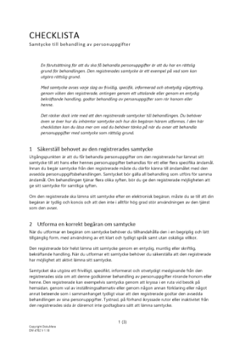 Checklista samtycke till behandling av personuppgifter 2023