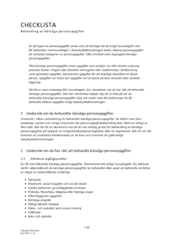 Checklista behandling av känsliga personuppgifter 2023
