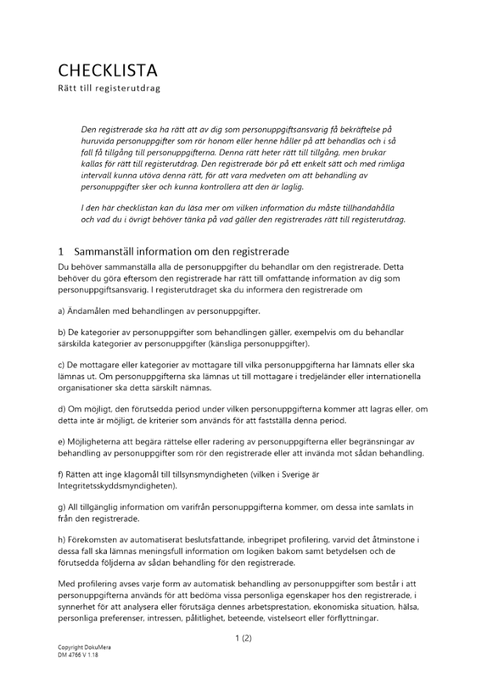 Checklista rätt till registerutdrag 2023