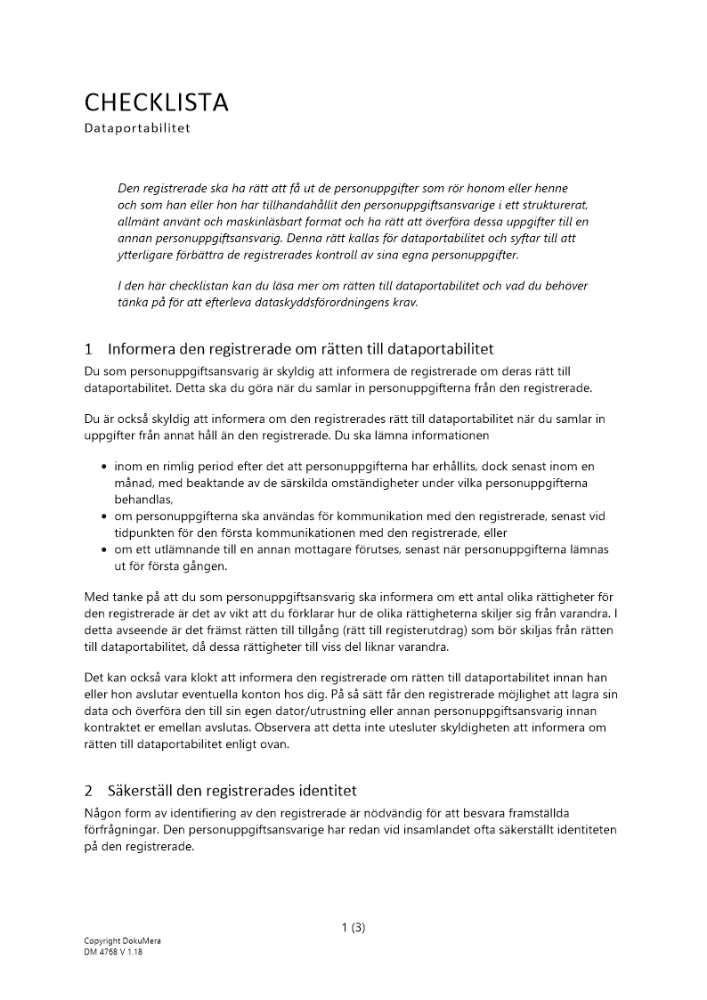 Checklista dataportabilitet 2023