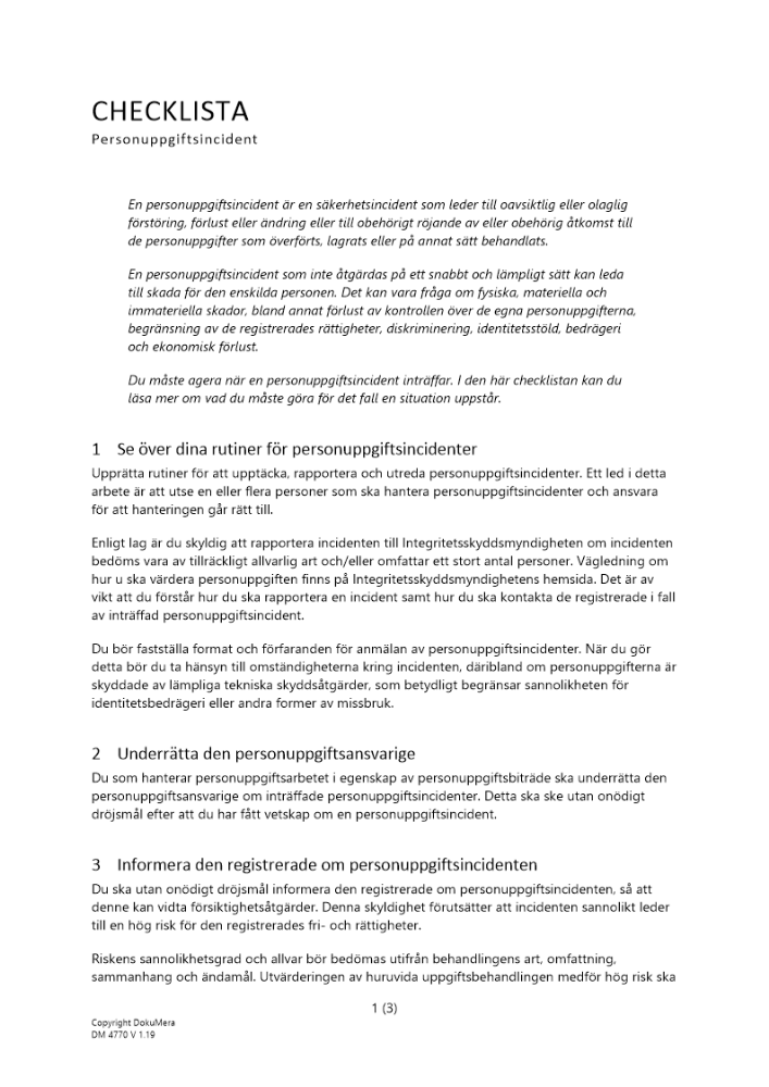 Checklista personuppgiftsincident 2023