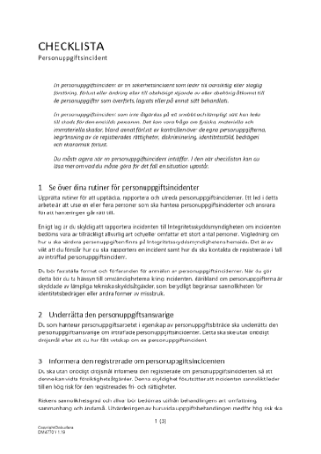 Checklista personuppgiftsincident 2023