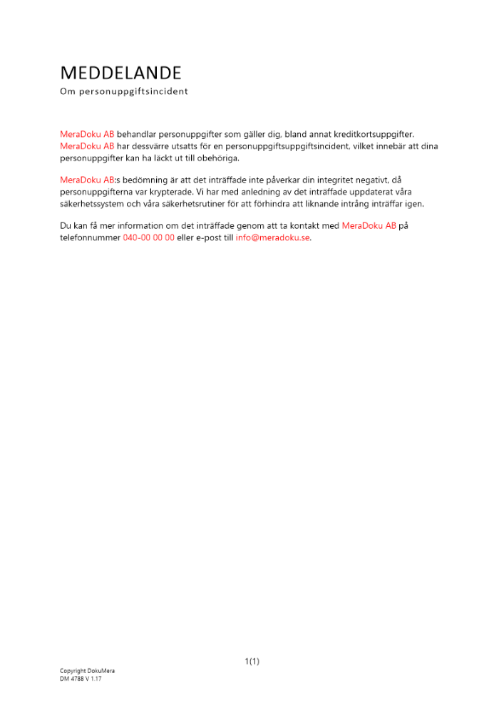 Meddelande om personuppgiftsincident 2023