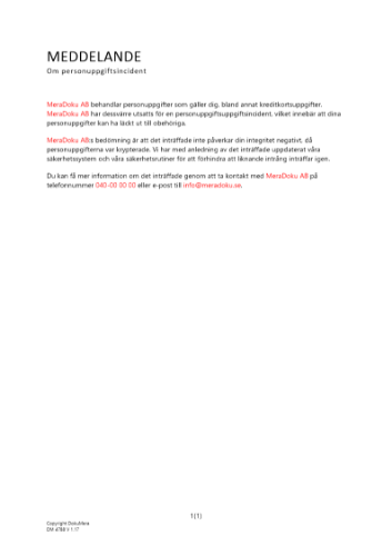 Meddelande om personuppgiftsincident 2023