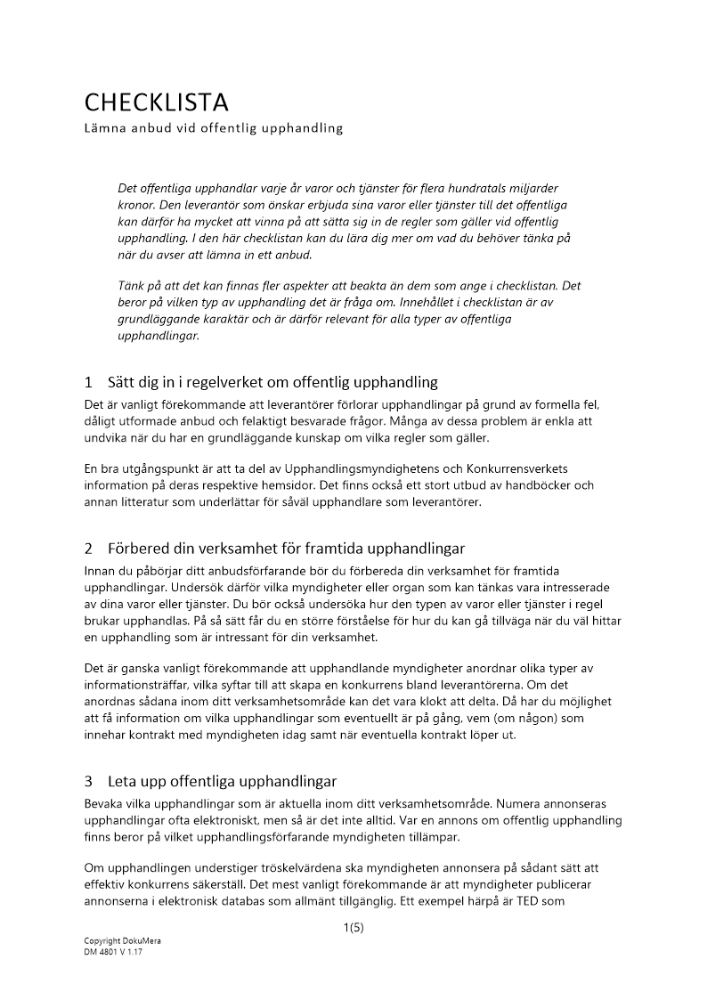 Checklista anbud upphandling 2023