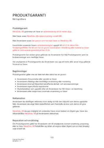 Produktgaranti - Näringsidkare 2023