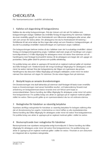 Checklista kontantemission - Publikt AB 2023