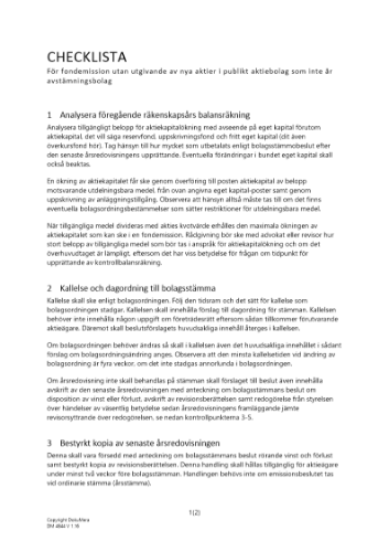 Checklista fondemission utan utgivande av nya aktier - Publikt AB 2023