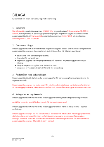 Bilaga specifikation över personuppgiftsbehandling 2023