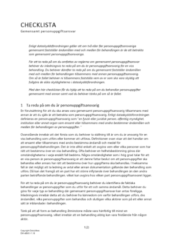 Checklista - gemensamt personuppgiftsansvar 2023