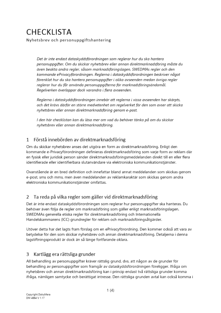 Checklista - nyhetsbrev och personuppgiftshantering 2023