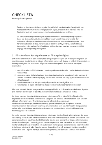 Checklista – Företagshemlighet 2023