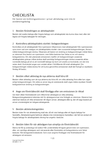 Checklista - Beslut kvittningsemission privat AB 2023