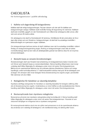 Checklista - Kvittningsemission publikt AB 2023