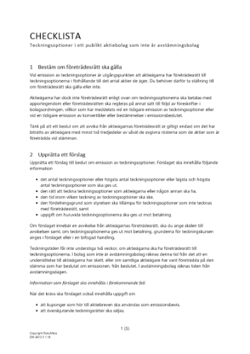 Checklista – Teckningsoptioner publikt AB 2023