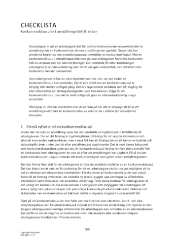 Checklista - Konkurrensklausuler i anställningsförhållanden 2023