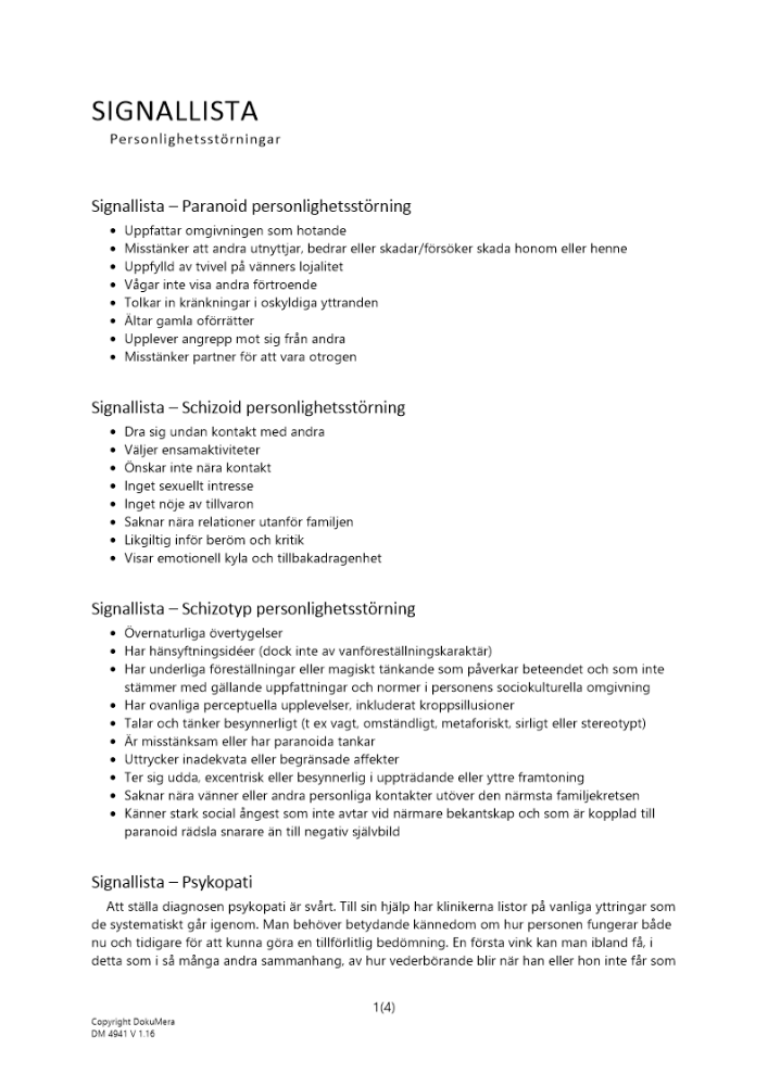 Signallistor – Personlighetsstörningar 2023