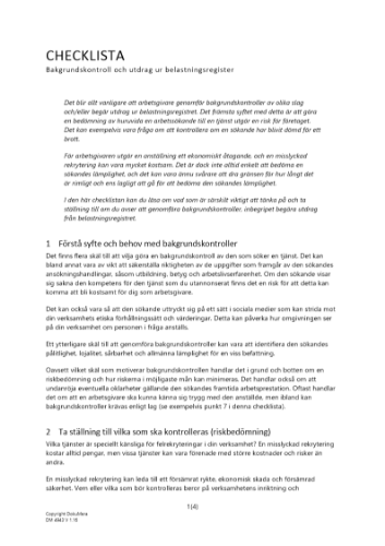 Checklista – Bakgrundskontroll och utdrag ur belastningsregister 2023