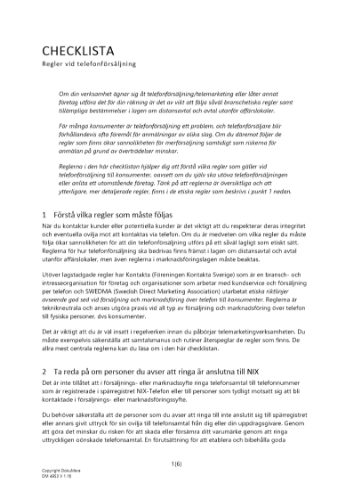 Checklista - Regler vid telefonförsäljning 2023