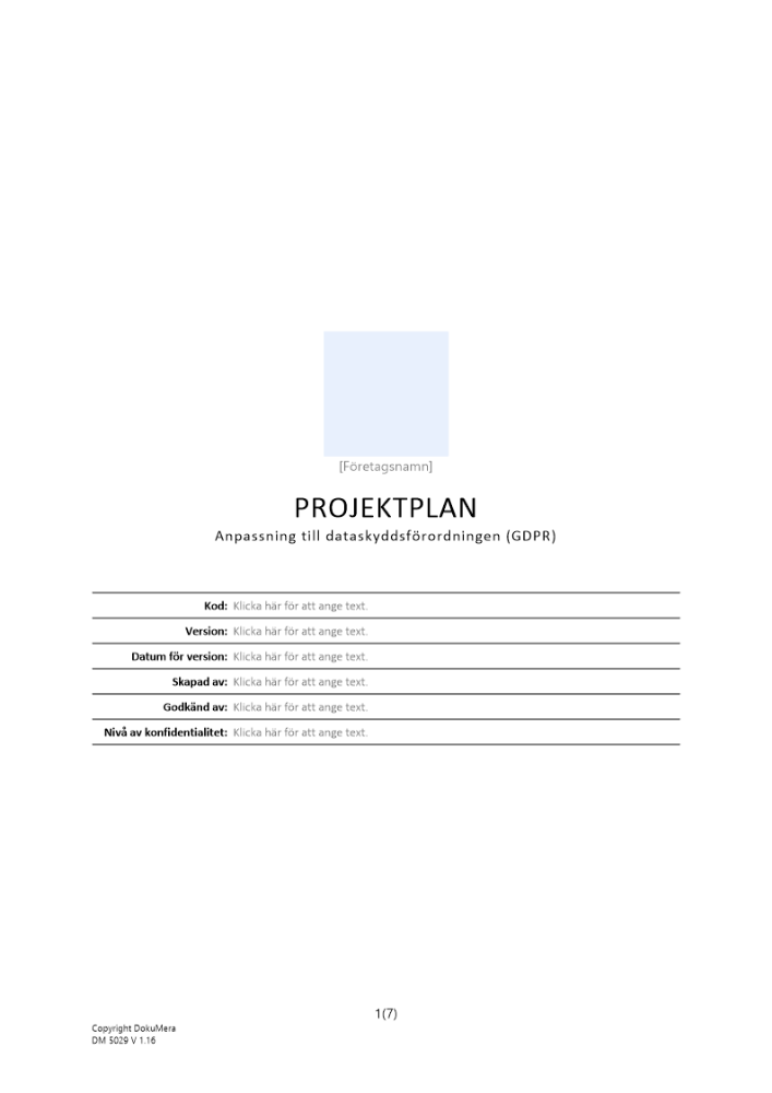 Projektplan - anpassning till dataskyddsförordningen 2023