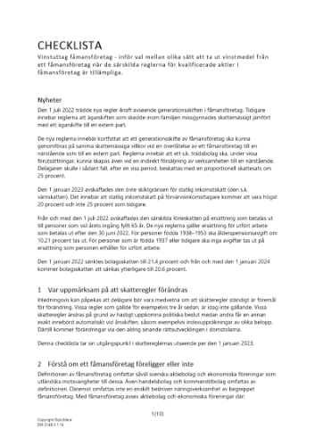Checklista vinstuttag fåmansföretag 2023