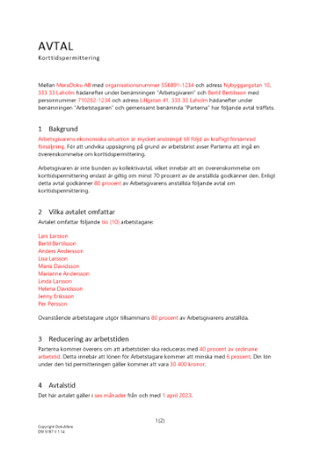 Avtal om korttidspermittering 2023
