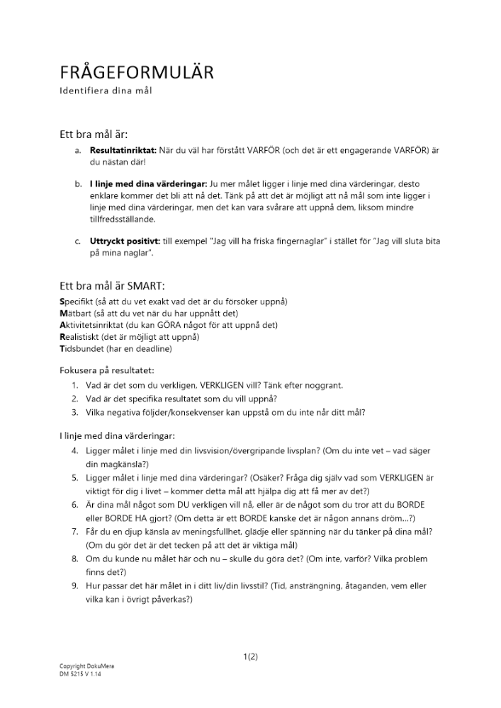 Frågeformulär - identifiera dina mål 2023