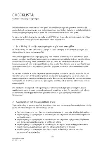 Checklista GDPR och ljudupptagningar 2023