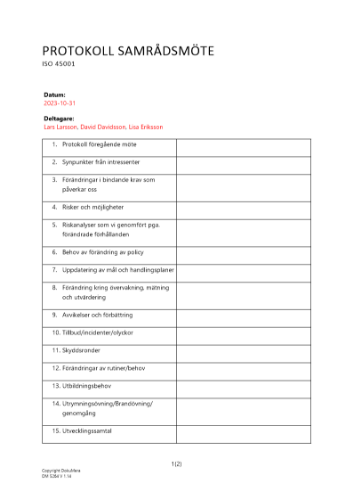 Protokoll samrådsmöte ISO 45001 2023