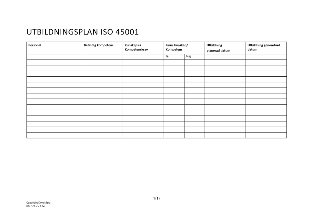 Utbildningsplan ISO 45001 2023