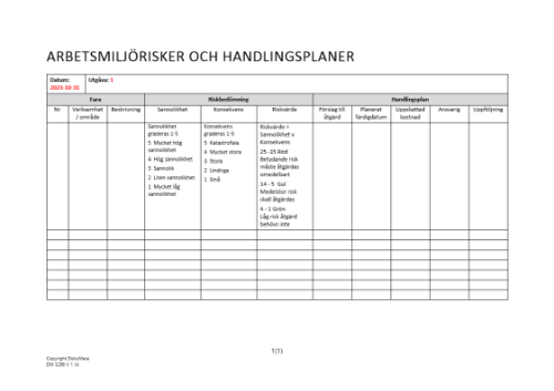 Handlingsplan för arbetsmiljörisker ISO 45001 2023